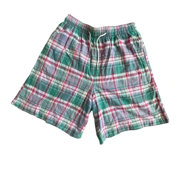 L.L. Bean Pants - Vintage LLBean green and print plaid print light summer shorts with tie pockets